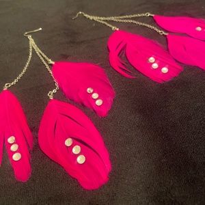 Hot pink feather earrings
